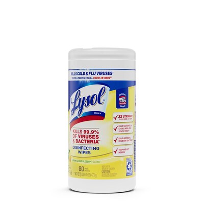 Lysol Disinfecting Wipes, Lemon & Lime Blossom, 80 Wipes/Canister, 6 Canisters/Carton (1920077182CT)
