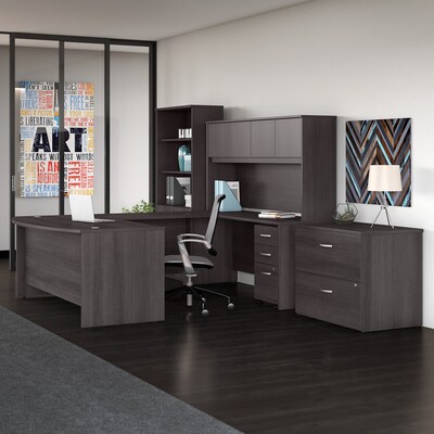 Bush Business Furniture Studio C 72"W U Shaped Desk with Hutch, Bookcase and File Cabinets, Storm Gray (STC001SG)