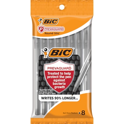 BIC Prevaguard Round Stic Ballpoint Pen, Medium Point, Black Ink, 8/Pack (GSAMP81-BLK)