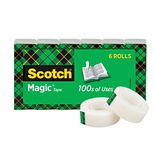 Scotch Magic Invisible Clear Tape Refill, 0.75 x 22.2 yds., 1Core, 6 Rolls/Pack (810S6)