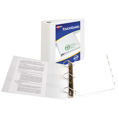 Avery TouchGuard Protection Heavy Duty 4 3-Ring View Binders, Slant Ring, White (17145)