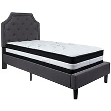 Flash Furniture Brighton Tufted Upholstered Platform Bed in Dark Gray Fabric with Pocket Spring Matt