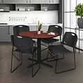 Regency Cain 36 Round Breakroom Table in Cherry With 4 Zeng Stack Chairs in Black (TB36RNDCH44BK)