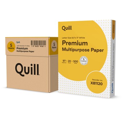 Quill Brand® 8.5" x 11" Premium Multipurpose Paper, 20 lbs., 97 Brightness, 5 Reams/CT (X81150CT)