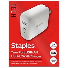 Staples® USB-C/USB-A Wall Charger, White (NX60449)
