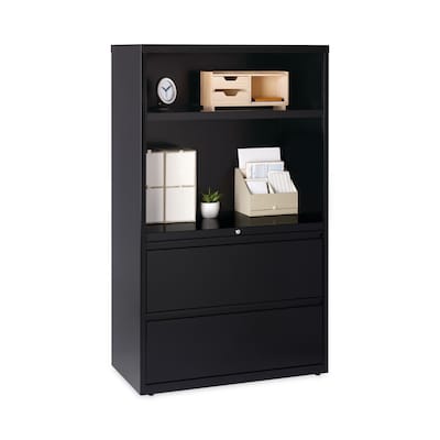 Hirsh Industries® Combo Bookshelf/Lateral File Cabinet, 2 Shelves (1 Adjustable), 2 Letter/Legal Drawers, Black, 36 x 18.62 x 60