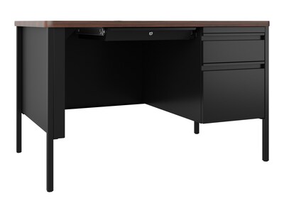 Hirsh 48W Single-Pedestal Teachers Desk, Black/Walnut (22642)