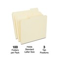 Quill Brand® 2-Ply File Folders, Assorted Tabs, 1/3-Cut , Letter Size, Manila, 100 BX (750137)