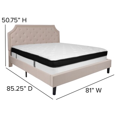 Flash Furniture Brighton Tufted Upholstered Platform Bed in Beige Fabric with Memory Foam Mattress, King (SLBMF4)
