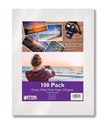 Better Office Products Glossy Photo Paper, 4 x 6 (60ct), 5 x 7 (20ct), 8.5 x 11 (20ct), 100/Pa