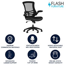 Flash Furniture Kelista Ergonomic LeatherSoft/Mesh Swivel Mid-Back Task Office Chair, Black (BLX5MLE