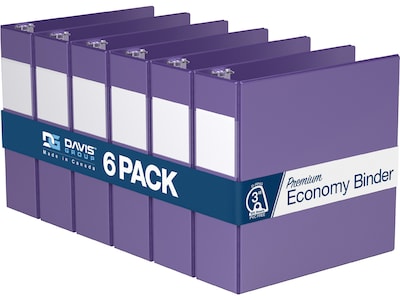 Davis Group Premium Economy 3 3-Ring Non-View Binders, D-Ring, Purple, 6/Pack (2305-69-06)