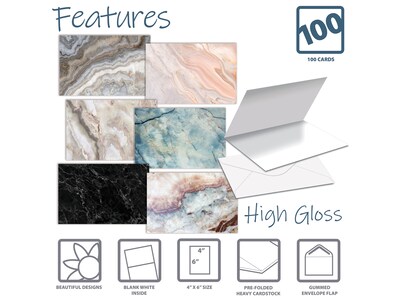 Better Office Natural Stone Cards with Envelopes, 4 x 6, Assorted Colors, 100/Pack (64577-100PK)