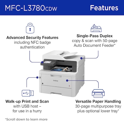 Brother MFC-L3780CDW Wireless Digital Color All-in-One, Laser Quality Output, Refresh Subscription E