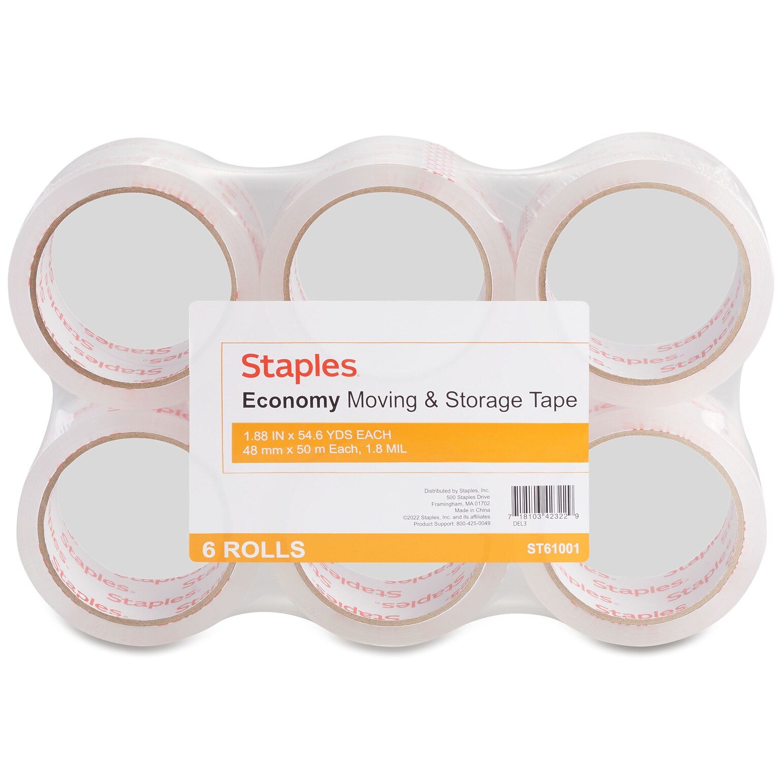 Staples® Economy Grade Packaging Tape, 1.89 x 54.6 yds., Clear, 6 Rolls (ST-A18SIMP)