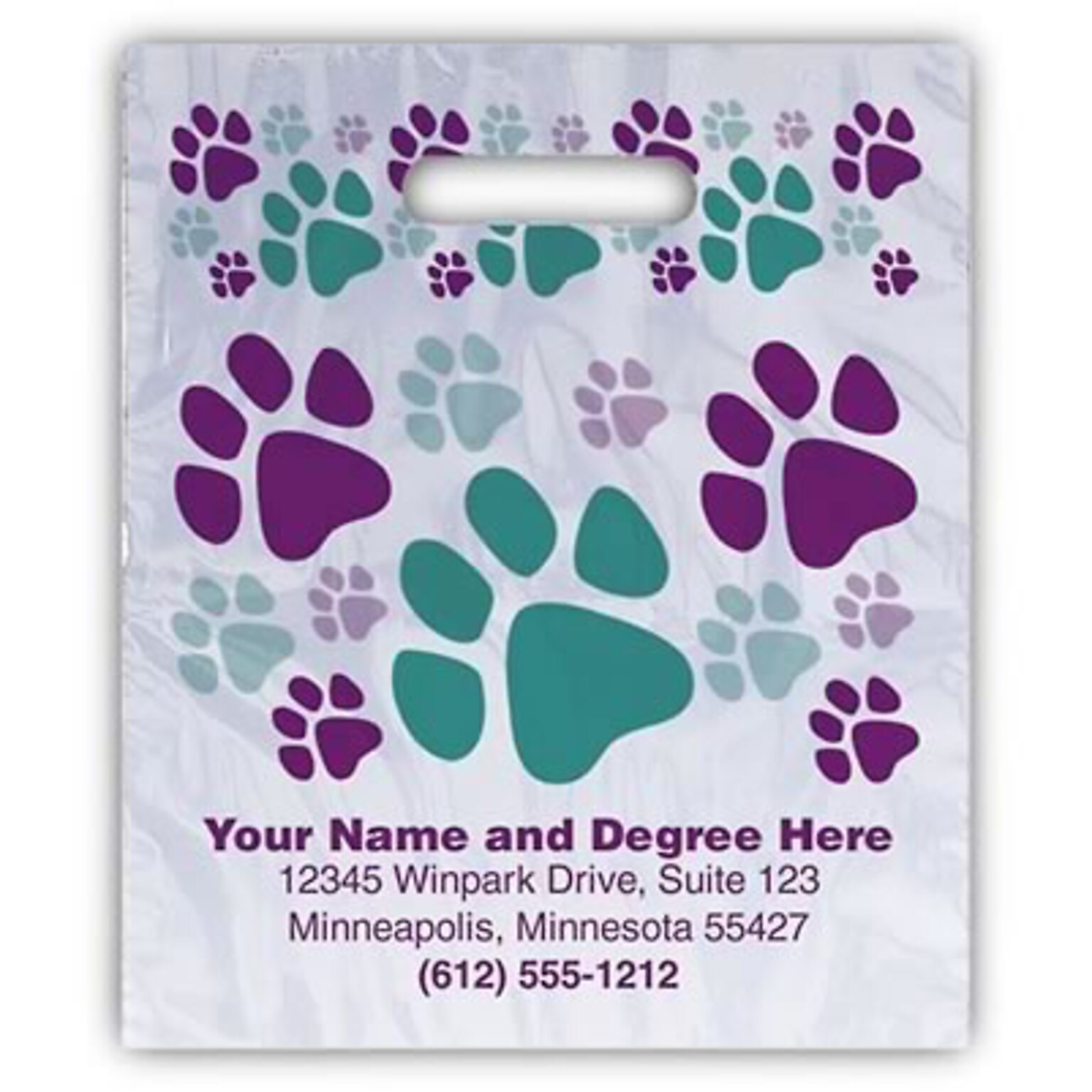 Medical Arts Press® Veterinary Personalized Small 2-Color Supply Bags; 7-1/2x9, Large & Small Paw Prints, 100 Bags, (55772)