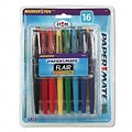 Flair Felt Tip Marker Pen, 16 Assorted Brl/Ink Colors, Med, 16/pk