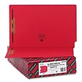 2 Capacity Fastener Folders, Straight Cut, End Tab, Legal, Red, 50/Box
