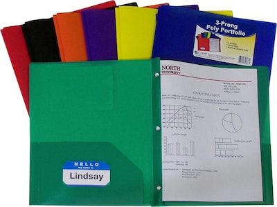 C-Line Two-Pocket Heavyweight 3-Prong Portfolio Folder, Assorted Colors, Pack of 36 (CLI33960)