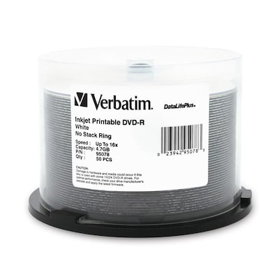 Verbatim® DataLifePlus 4.7GB 16X Inkjet Printable DVD-R; Spindle, 50/Pack