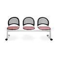 OFM Moon Series Fabric 3 Seat Beam Seating, Coral Pink