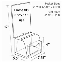 Azar® 17 x 7 3/4 x 5 1/2 Medium Molded Acrylic Suggestion Box With Pocket, Clear