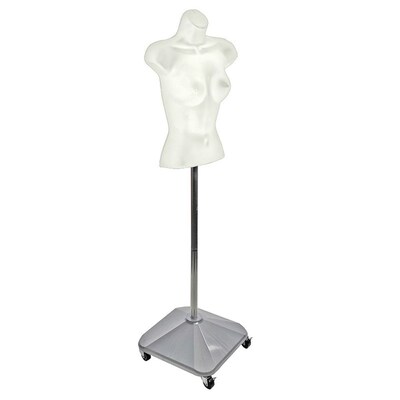 Azar Displays White Plastic Female Bust on Wheeled Plastic Base (900505-WHT)