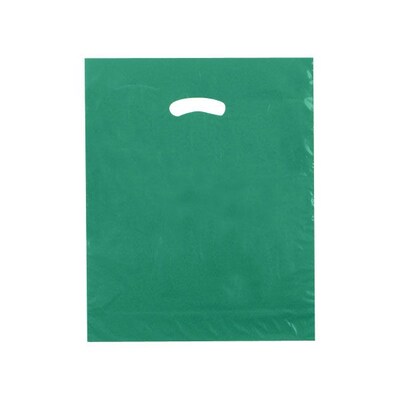 Shamrock 15 x 18 x 4 Low Density Single Layer Kidney Die-Cut Handle Bags; Dark Green, 500/Carton