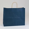 Shamrock 16 x 6 x 13 Shadow Stripe Kraft Paper Jaguar Shopping Bags; Navy Blue, 250/Carton