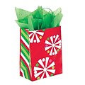 Shamrock 8x4 3/4x10 1/2 Printed Paper Chimp Shopping Bags; Christmas Check/Snowflake Bling,100/CT