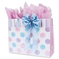 Bags & Bows® 16 x 6 x 12 1/2 Pastel Dots Shoppers; Purple/Blue and Pink on White, 100/Pack