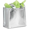 Bags & Bows® 14 1/4 x 6 x 15 1/2 Center Stage Metallic Non-Woven Totes, Silver, 100/Pack
