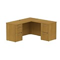Bush Business Furniture Emerge 66W x 30D L Shaped Desk w/ Hutch and 2 Pedestals, Mocha Cherry (300S040MR)
