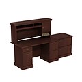 Bush Business Syndicate 60W x 30D Double Pedestal Desk with Hutch and Lateral File, Harvest Cherry
