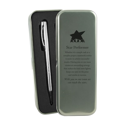 Baudville® Silver Pen and Pencil Gift Set W/ Tin, Star Performer