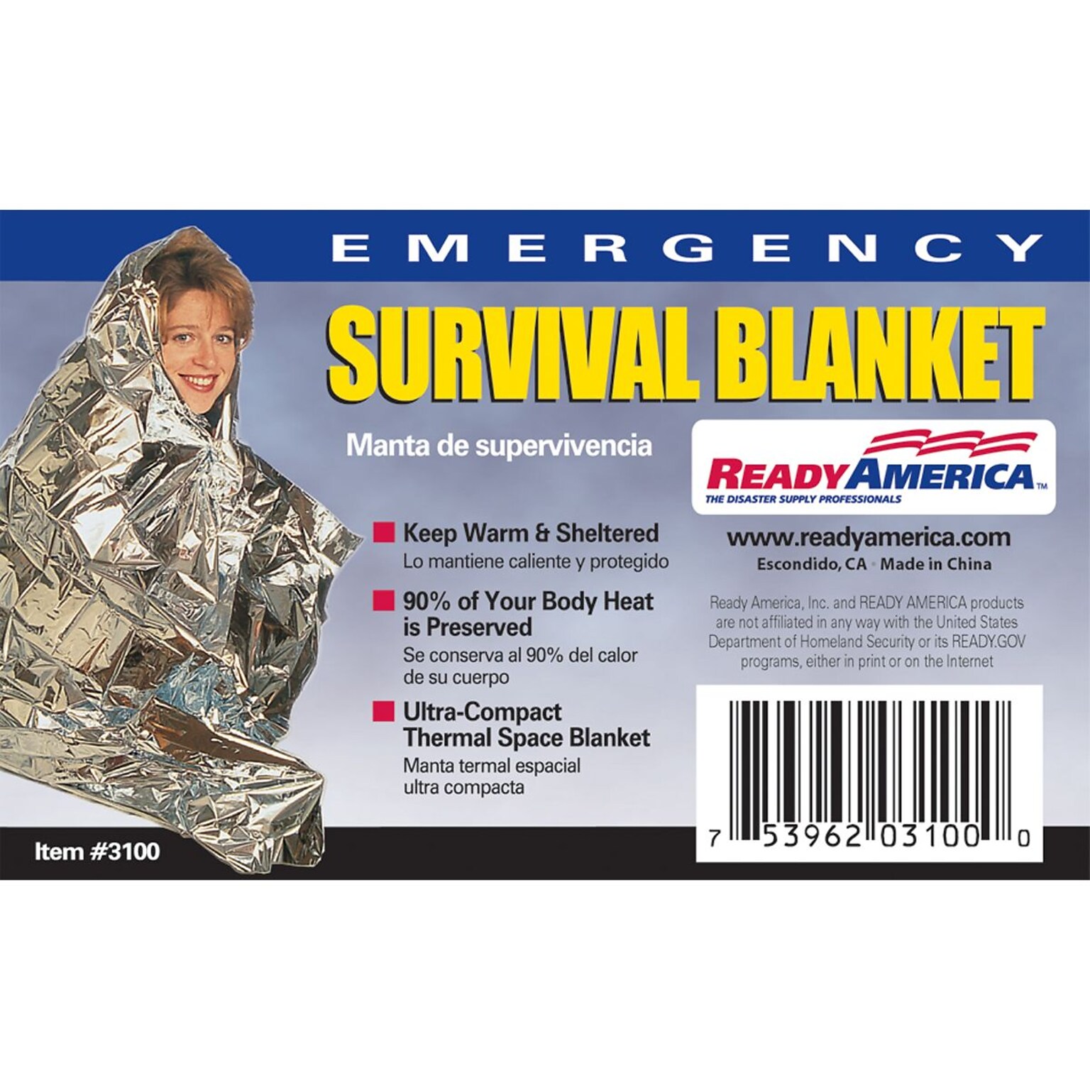 Ready America Survival Emergency Blanket, 25/Pack (3100-25)