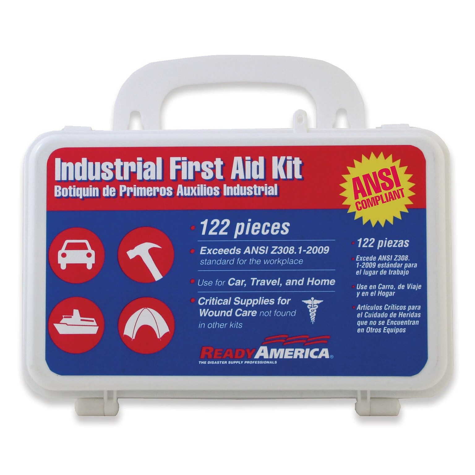 Ready America Industrial First Aid Kit,  122 Piece, 4/Pack (74016-4)