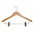 NAHANCO 17 Wood Flat Suit Hanger With Clips, Chrome Hook, Low Gloss Natural, 100/Pack