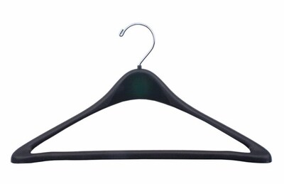 NAHANCO 17 Plastic Concave Suit Hanger With Round Hook, Black, 100/Pack