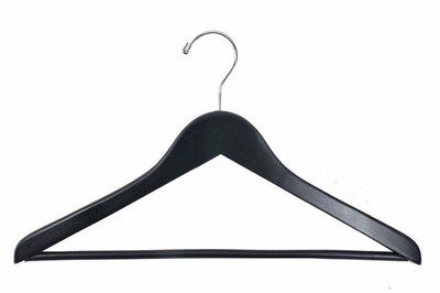 NAHANCO 17 Wood Flat Suit Hanger, Chrome Hook, Black, 100/Pack