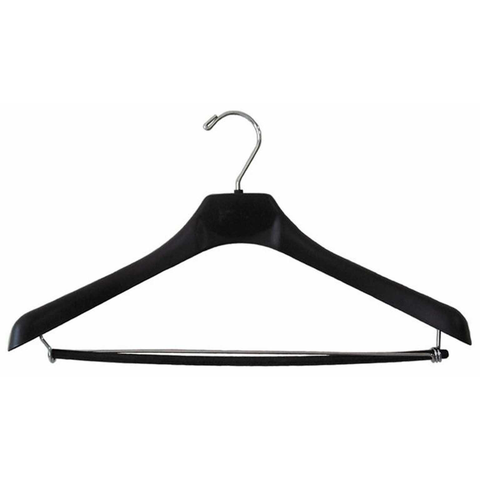 NAHANCO 18 Plastic Concave Wide Shouldered Suit Hanger, Chrome Hook, Black, 50/Pack