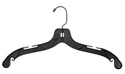 NAHANCO 17 Plastic Middle Heavy Weight Top Hanger, Black Hook, Black, 100/Pack