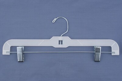 NAHANCO 14 Plastic Hi-Impact Heavy Weight Skirt/Slack Hanger With Metal Clips, White, 100/Pack (160
