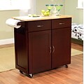 TMS Large Kitchen Cart With Wood Top; Espresso/Natural