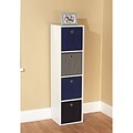 TMS Wood White Storage Case With 4 Fabric Bins, Blue/Black/Gray