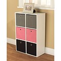 TMS Wood White Storage Case With 6 Fabric Bins, Pink/Black/Gray