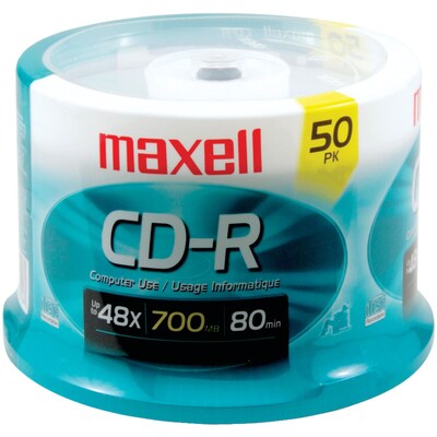 Maxell MXLCDR8050S 700 MB CD-R Spindle, 50/Pack