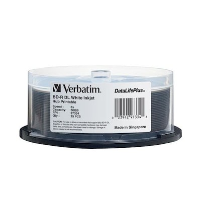 Verbatim® DataLife 97334 Blu-ray Disc® BD-R 50GB Dual Layer Inkjet Printable Disc; Spindle, 25/Pack