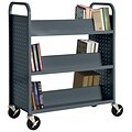 Sandusky® 46H x 39W x 19D Steel Double Sided Sloped Book Truck, 6 Shelf, Charcoal