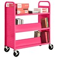 Sandusky® 46H x 39W x 19D Steel Flat Top and Sloped Book Truck, 5 Shelf, Pink